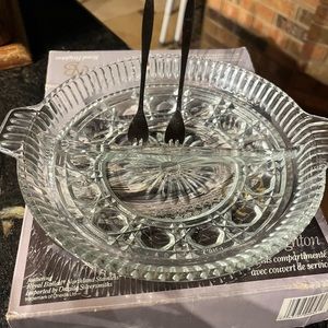 Royal Brighton divided crystal server with sterling forks